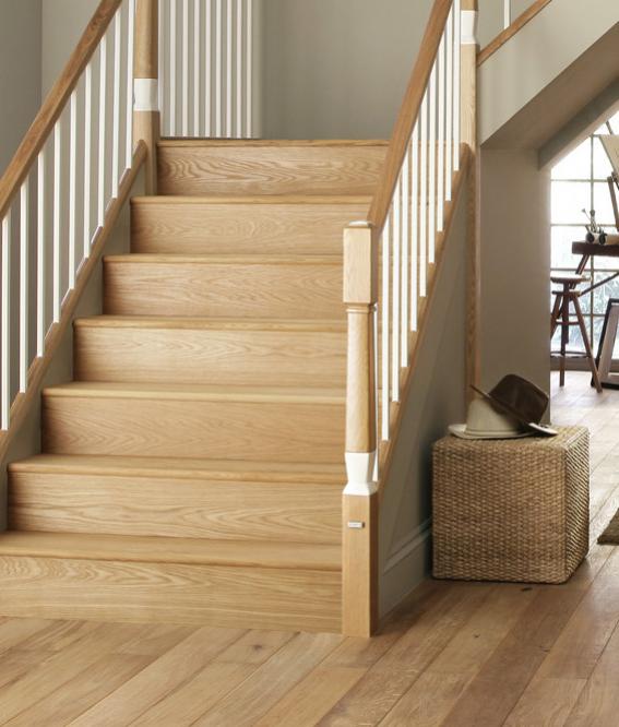 A picture of Oak Stair Cladding Treads and Risers in a home environment.