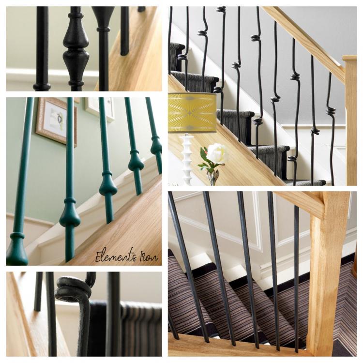 A mixture of different images that showcase Blueprint Joinerys&#039; Elements Black Iron and metal stair spindles range.