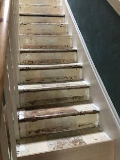 A customers stairs before adding stair cladding. The treads and risers are really worn and old looking in this image.